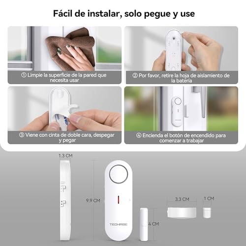 Miniatura 4 de Techrise Sensor De Alarma De Puerta, 3 Ajustes De Volumenalarma Inalámbrica Con Timbre Para Instalación Rápida Para Casa Hotel Apartamento Garaje 3 Pcs