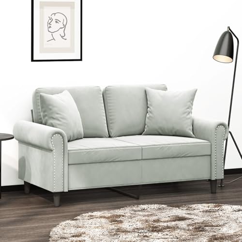 Gecheer Sofás de salón,Sofá Chaise Longue Moderno,Sofás cheslong,Silla Sillón de Asiento - Sofá de 2 plazas con Cojines Terciopelo Gris Claro 120 cm