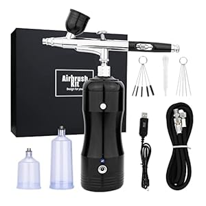 Hochdruckspritzpistole, 30 Psi Airbrush-Kit Mit Auto-Stopp-Kompressor, Kabelloses Hand-Airbrush-Pistole-Set, Kabellos, Gravity Feed, Dual Action, Wiederaufladbar(Noir)