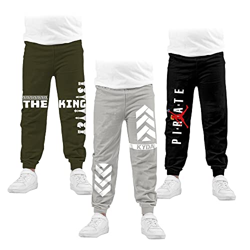 Image of KYDA KIDS 100% Cotton Track Pants for Boys | Premium Printed Soft Single Jersey Fabric | Elastic Waist Loose Fit Summer Full Length with Rib Hem (Pack of 3)