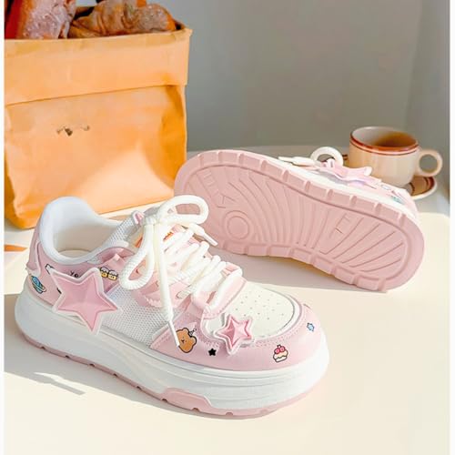 Chunky Platform Star Sneakers for Women Girl's Cute Skate Shoes Chic Y2k Casual Preppy Student Back School, Travel4