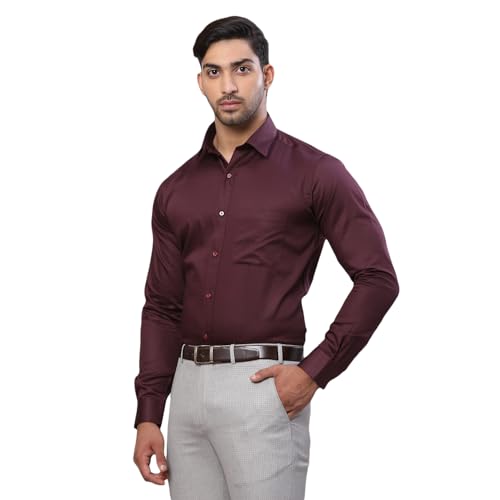 Image of Raymond Men Cotton Slim Fit Solid Pattern Semi Cut Away Collar Formal Shirt