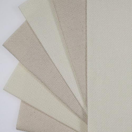Image of KCS 4 /6 pc of 12 inch x 18 inch 30cmx45cm 16CT Counted Cotton Aida Cloth Cross Stitch Fabric (Cream+Oatmeal, 6 pc)