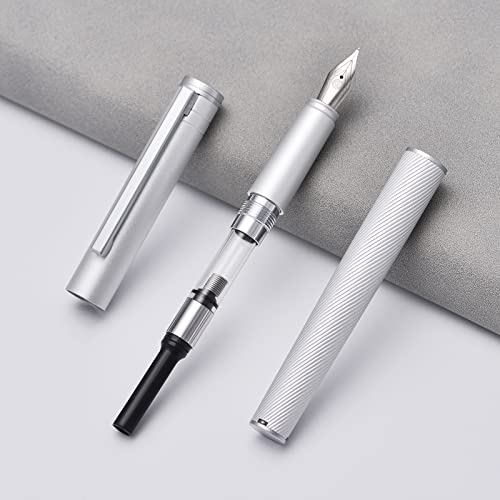 Stylo-plume Hongdian H1 en aluminium argenté avec plume fine et convertisseur inclus