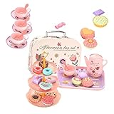 ABOOFAN Jeu De Simulation De Service à Thé pour Enfants Ensemble De Thé en avec Desserts Accessoires pour Jeu De Rôle D'Imitation pour Filles Activité De Jeu D'Aprè Midi