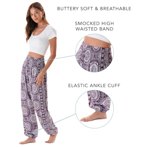 Image of Lotus and Luna Women's Harem Pants Thai Pants for Beach & Lounge High Waisted Flowy Boho Pants Genie Pants Yoga Pants