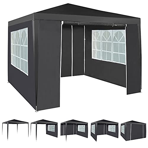 Event Gazebo with 4 Side Panels, Outdoor Waterproof Party Tent Marquee with Coated Steel Frame (Grey, 3X3M)