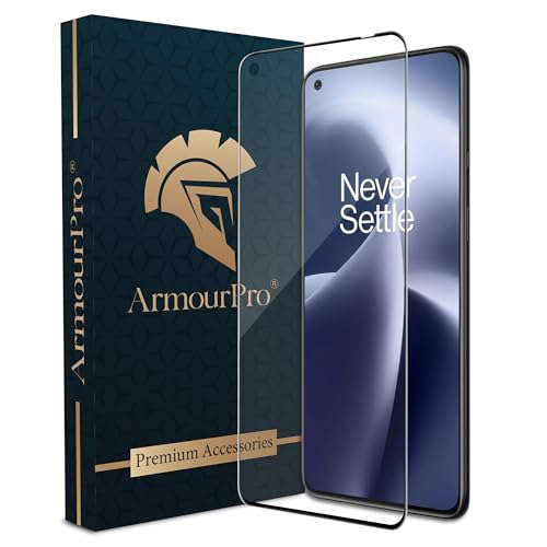 Image of ArmourPro Tempered Glass for OnePlus Nord 2 /Oneplus Nord 2T / Nord CE - 9H Screen Protector with Black Border, Anti Scratch, Edge-to-Edge Coverage, HD Clarity, Smooth Touch, Case Friendly | Black
