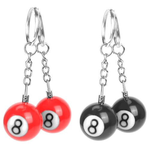 Nicear 4 llaveros de bola de billar, llavero negro, llavero de bola 8, cadena creativa de billar de 25 mm, llavero de plástico negro y rojo.
