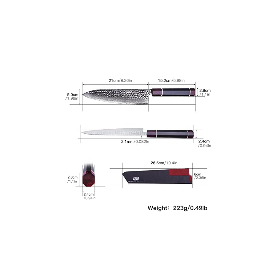 FINDKING Eternity Series Japanese Chef Knife with ABS sheath, Professional Kitchen Knife, 9Cr18MoV Damascus Steel Blade, Resin Octagonal Handle, Sharp, for Meat Cutting, 8 Inches