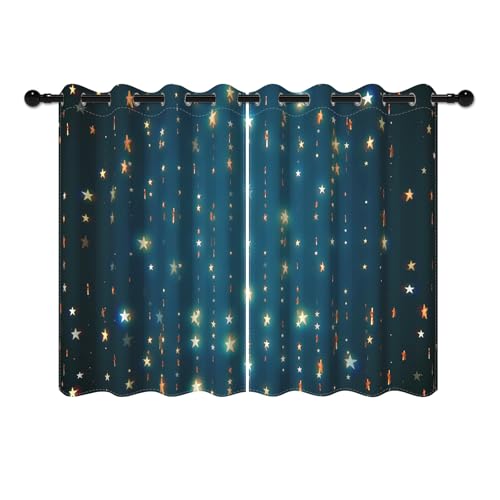 YONGFOTO 117x138cm Sterne Verdunkelungsvorhänge Gold Star Twinkle Dunkelblau Kinderzimmer Fenstervorhang für Schlafzimmer Dekor, 2 Paneele mit Öse