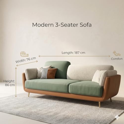 Image of Modern 3 Seater Sofa for Living Room & Balcony | Multipurpose Use for Living Room Couch for Bedroom | Stylish 3 Seater Sofa for Balcony | Couch for Bedroom | Comfort Sofa for Home Decor Green Beige