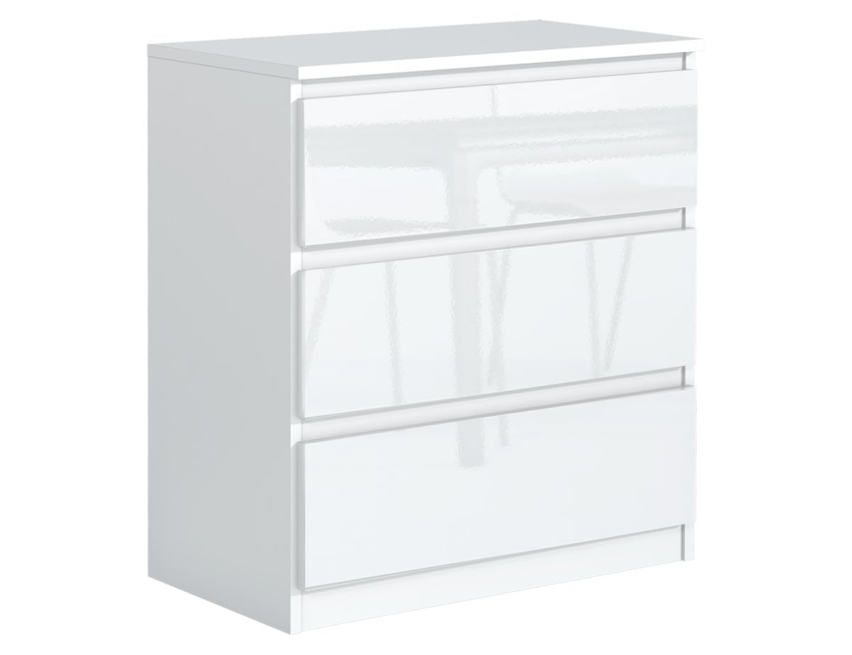 Commode 3 Tiroirs Blanc 140 Cm - Design Moderne Sans Poignée, Glissières Silencieuses, Pour Chambre Ou Salon