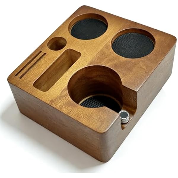 Stacja tampera espresso, 58 mm, stacja tampera espresso, drewno orzechowe, stacja z regulacją wysokości, z drewna orzecha włoskiego, wielofunkcyjny uchwyt na tamper do kawy z drewna (B)
