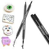 Black Edible Markers for Cookie Decorating - 2pcs Black Food Coloring Pen Double Sided Fine Tips Edible Pens, Christmas Food Grade Marker Pens for Baking Decorating, Fondant, Chocolate, Frosting