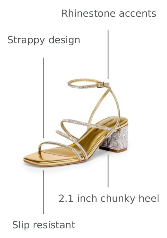 Image of DREAM PAIRS Womens Strappy Block Heel Sandals | Block Heels 2 inch Strappy Square Toe, chic strappy style,Chunky Low Heeled Sandals,for Party Wedding Evening