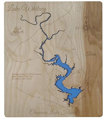 Lake Whitney Topo Map Amazon.com: Lake Whitney, Texas: Standout Wood Map Wall Hanging : Handmade  Products