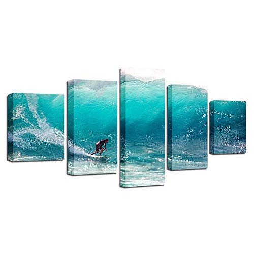 Toile intissée le surf 5 pièces DJDL pour décoration murale salon