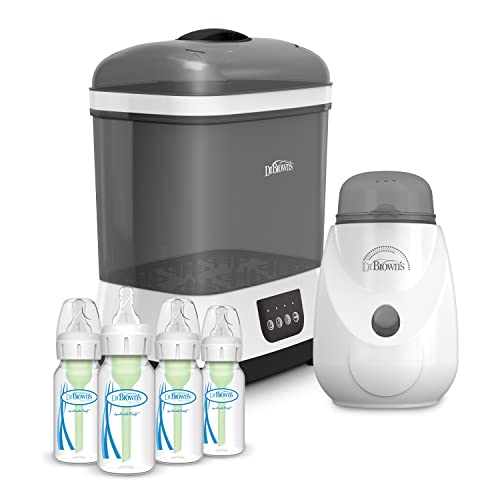 Dr. Brown’s Clean Steam Baby Bottle and Pacifier Sterilizer and Dryer, Insta-Feed Bottle Warmer and Anti-Colic Options+ Baby Bottles 4 oz, 0m+ Level 1 Nipple, 4 Pack - image 1