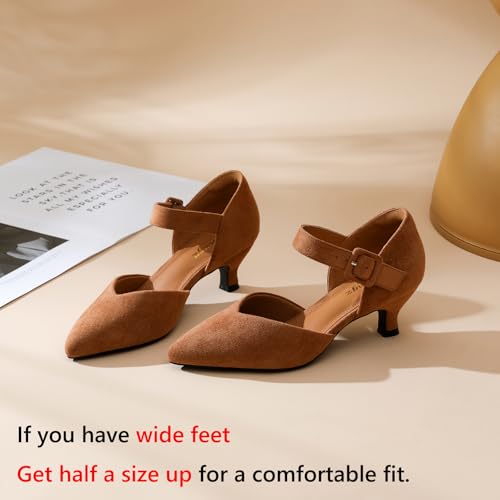 Image of RIBONGZ Comfortable Kitten Heels for Women Pointed Closed Toe Ankle Strap Buckle Heels Slip on Low Heel Church Pumps Wedding Bridal Party Dressy Shoes