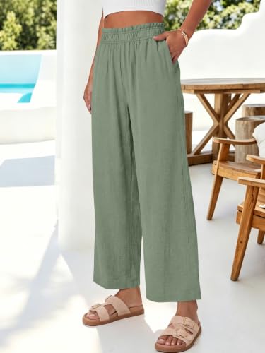 Image of ANRABESS Womens Wide Leg Cropped Palazzo Pants | Lightweight Breathable Elastic High Waisted Pants, Beach Vacation Flowy, Lounge & Casual Summer Trousers with Pockets