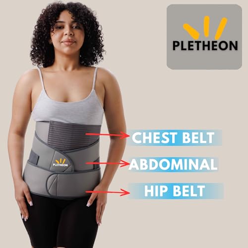 Image of PLETHEON Post Pregnancy Waist Clincher | 3 in 1 Postpartum Belt for Women | Tummy Control Abdominal Binder | Back Support, Belly Compression | Slimming Shapewear Corset for Recovery (3 in 1 PPB-Grey)