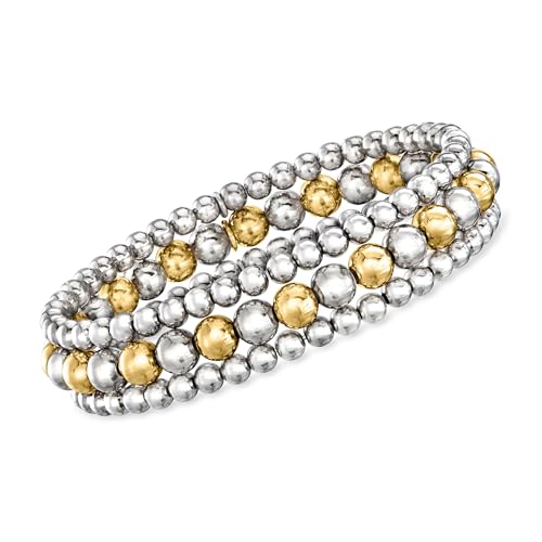 Ross-Simons Italian 2-Tone Sterling Silver Jewelry Set: 3 4-6mm Bead Stretch Bracelets