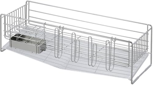 下村企販 水切りラック クリアトレー 2~3人用 【日本製】 シンク上 水垢が目立ちにくいトレー 水が流れる 4連グラスホルダー付き 箸ポケット付き 収納 食器 水切りかご コンパクト スリム ステンレス プラスチック 燕三条 44779