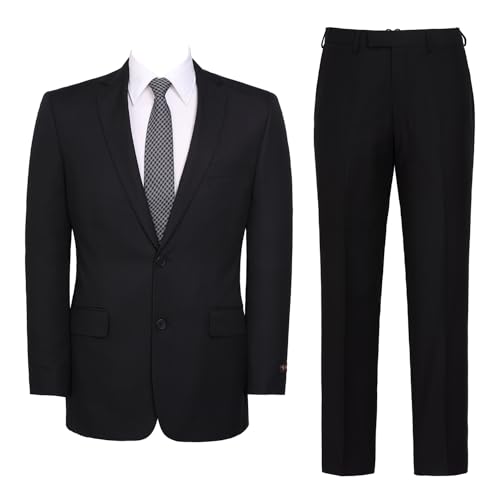 Terno masculino Pio Lorenzo, 2 peças, ajuste clássico, cor sólida, botão único, jaqueta, calça social, Preto, 40Long