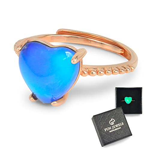 Fun Jewels FJ-R009 Minimalist Rose Gold Heart Mood Ring Crystal Color Change Stone Size Adjustable thumb #6