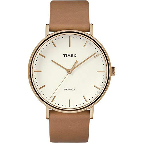 Timex Men's Fairfield 41mm Watch  Rose Gold-Tone & Cream with Tan Genuine Leather Strap