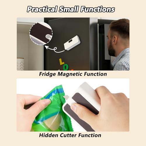 Syaws Mini-Beutel-Versiegeler, wiederaufladbare Versiegelungsmaschine mit LED-Power-Anzeige, Heißsiegelgerät und Schneider mit 6 verstellbaren Gängen, tragbarer Beutelwiederverschließer für Chips