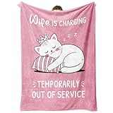 GoMelley Funny Christmas Birthday Gifts for Wife, Wife Birthday Gift Ideas, Wifey is Charging Blanket, Wedding Anniversary Romantic Gift for Wifey, Valentines for Her, 60”× 50”（Pink）