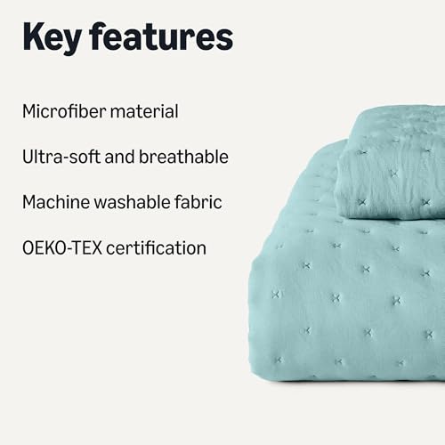 Image of Amazon Basics Brushed Microfiber Quilt Set, Extra Soft with Natural Texture, 2-Piece, Twin /Twin XL, Blue