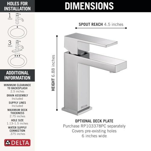 Image of Delta Faucet Modern Single Hole Bathroom Faucet, Chrome Single Handle Bathroom Faucet, Bathroom Sink Faucet, 0.5 GPM, Push Pop-Up Drain Assembly, Chrome 567LF-HGM-PP