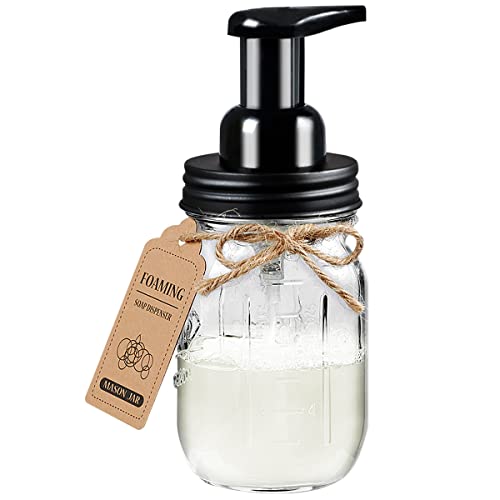 Amolliar Mason Jar Foaming Soap Dispenser, Rustproof Stainless Steel Lid,BPA Free Pump, Waterproof Labels, Rustic Farmhouse Decor, Refill Hand Soap Dispenser for Bathroom, Vanity, Kitchen, Countertop