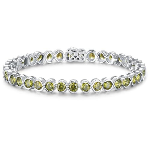 ETERMBOL August Birthstone Bracelets for Women Sterling Silver 7 Inch Infinity Peridot Tennis Bracelets Wedding Anniversary Birthday Jewelry Gifts for Women Wife Girlfriend Mom Her