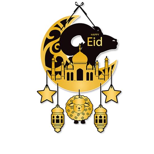 JOWILIN Ramadan Door Decor Hanging Ornament 1 Pcs Ramadan Mubarak Decorations Kareem Decor Paper Moon Star Lantern Sheep Decorations for Doors Walls Eid Al Adha Party Supplies (1 2)