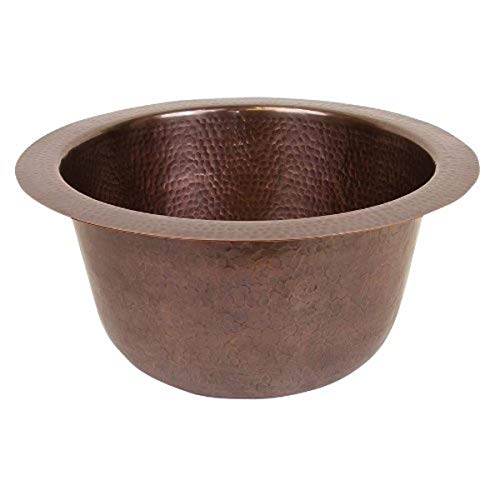 The Copper Factory CF158AN Solid Hand Hammered Copper 16-Inch Diameter Large Round Bar/Prep Sink, Antique Copper