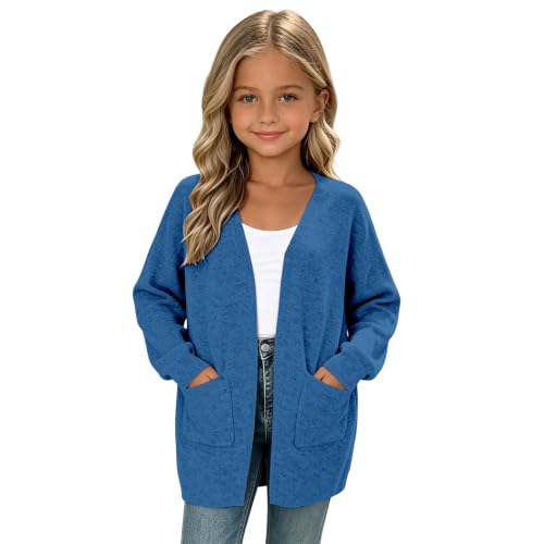 Girls Open Front Cardigan Sweaters Long Sleeve Shawl Ribbed Winter Coats