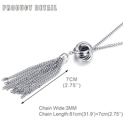 FUNRUN JEWELRY 2PCS Long Pendant Necklaces for Woman Knot Disk Circle Tassel Y Necklaces Set (2PCS Silver Tone)