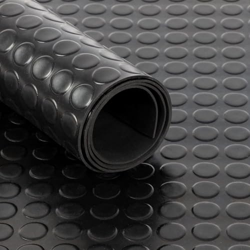 Black Rubber Matting Roll | Thick Heavy Duty Flooring Mat Non-Slip Waterproof & Easy to Cut | Ideal for Garage Vans Gym Shed Floor | 1.8m Width 3.5mm (Coin 0.5m x 1.8m)