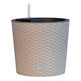 HappyFlower Blumentopf rund mit Innentopf – Pflanzkübel aus Kunststoff in Rattan-Optik, für Innen & Außen, Übertopf Verschiedene Größen & Farben erhältlich, (Äußerer ∅ Oben 25 cm, Beige)