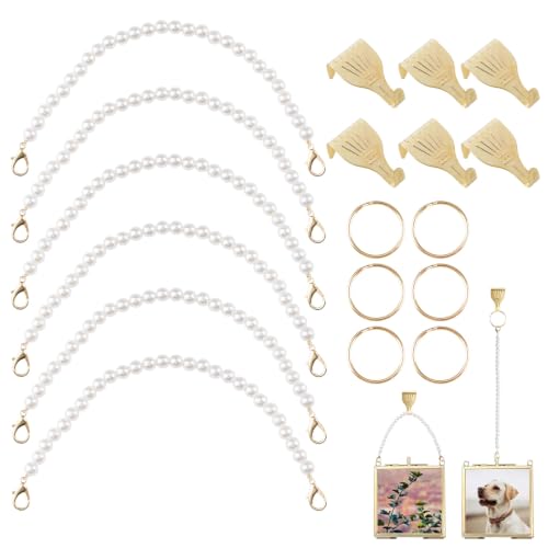 Image of Picture Hanging Kit-6Pcs Picture Rail Hooks with 6Pcs Pearl Picture Hanging Chain Picture Display Hanging System for Wall Picture, Exhibition(30CM)
