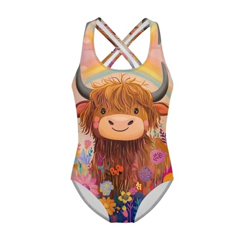 Image of Girls One Piece Cat Swimsuits Quick Dry Cartoon Beach Bathing Suit Crossback Swimwear for Kids 5-14 Years