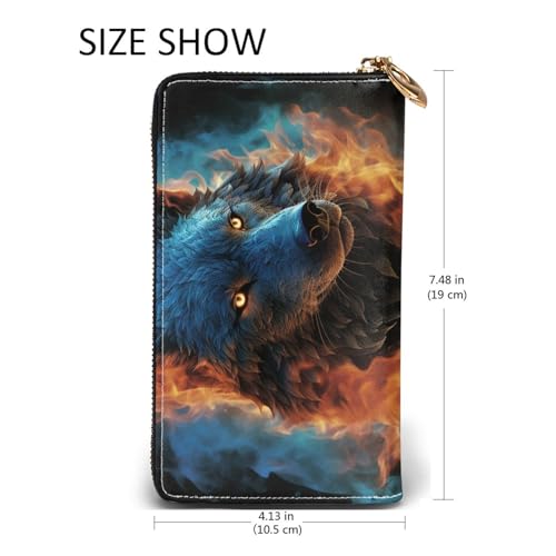 Wolf Head in Blue Flames Leather Wallet for Women Long Coin Purse Ultra Slim Credit Cards Holder Bifold Clutch2