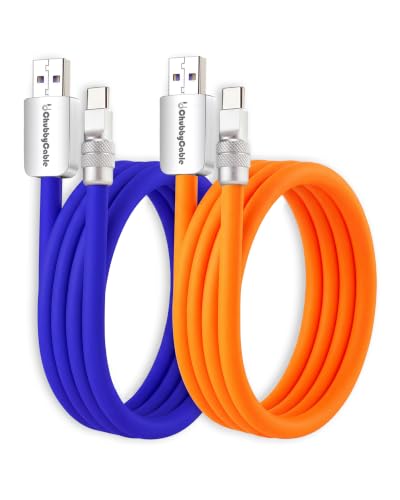 Image of chubbycable 120W Silicone USB A to C Cable, 2 Pack, Blue+Orange, 19.6FT