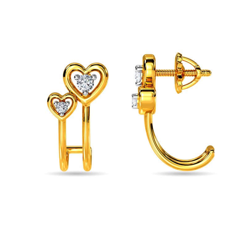 Image of KISNA JEWELS 18K BIS Hallmark Pure White Gold & SI Real Diamond Hearts Earrings For Women with Screw Back clouser