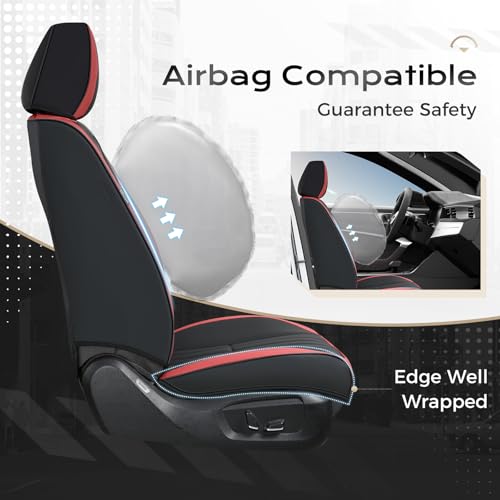 Image of Coverado Car Seat Covers Full Set, Seat Covers for Cars, Car Seat Cover, Car Seat Protector, Leather Car Seat Cushion, Waterproof Car Seat Covers Front Seats and Back Fit for Most Cars(Red&Black)