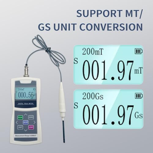 Image of Digital Tesla Meter Handheld Gaussmeter Surface Magnetic Field Tester 0-2500mT Accuracy ±5% with N /S Function for Measuring Surface Magnetic Field of Permanent,Mechanical Parts,Magnetic Separator